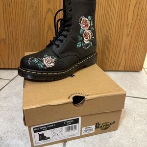 Dr. Martens Black Boots with Floral Design